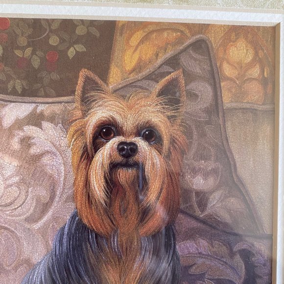 NY Artist Elaine Vollherbst Pampered Yorkie Dog Print Wood Frame Glass Art - Picture 3 of 10